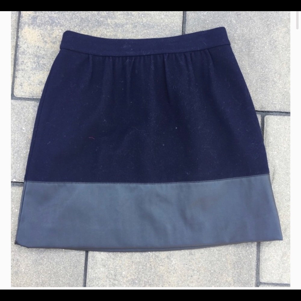 J. Crew A-Line Wool/Faux Leather Skirt Navy